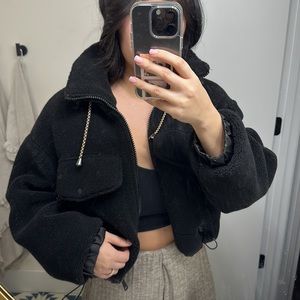 Zara black crop fleece jacket
